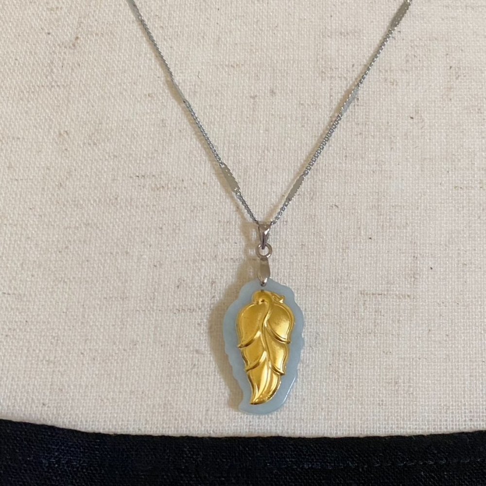 24k Real Gold Authentic Type A Jade Leaf Pendant … - image 3